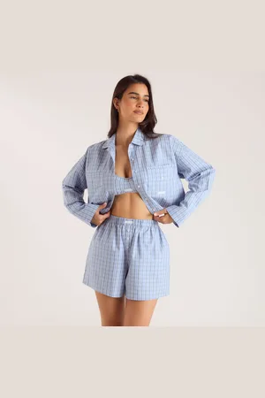 Lounge Underwear Chemise en Coton Vichy - Bleu