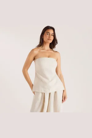 Lounge Underwear Top Bandeau en Mélange de Lin - Crème