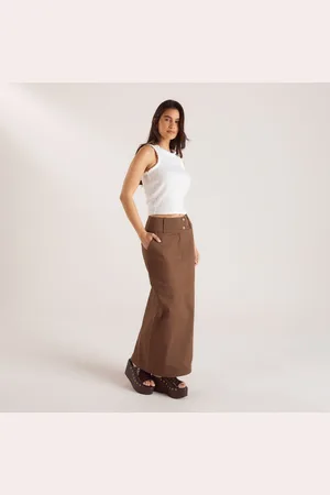 Lounge Underwear Jupe Maxi Tissé à Double Boutonnage - Chocolat