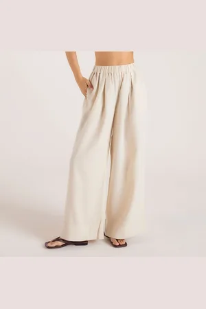 Lounge Underwear Pantalon Large en Mélange de Lin - Crème