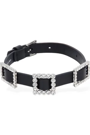 Alessandra Rich Choker En Cuir Avec Boucles En Cristaux