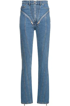MUGLER Jean Skinny Zippé En Denim Stretch Taille Haute