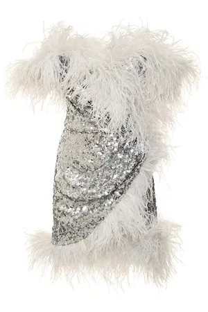Dolce & Gabbana Robe Courte À Sequins Avec Liseré À Plumes