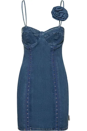 ROTATE Robe Courte En Denim Stretch Détail Rose