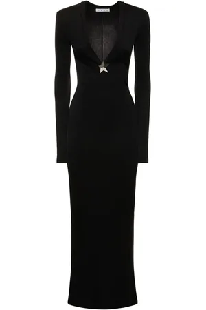 AREA Robe Longue En Viscose À Col En V Avec Clou Étoile