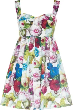 Dolce & Gabbana Robe Courte En Popeline De Coton Imprimé Fleurs