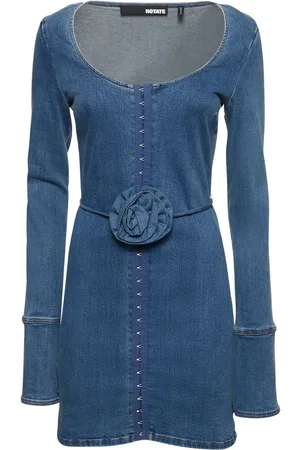 ROTATE Robe Courte En Denim Stretch Détail Rose