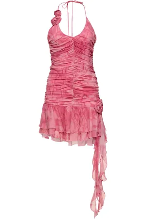 BLUMARINE Robe Courte En Viscose Froncé Imprimé Roses