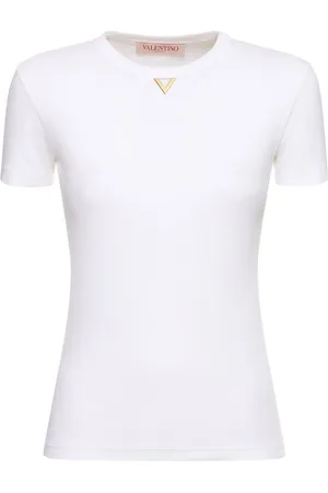 VALENTINO T-shirt En Jersey De Coton Côtelé À Logo