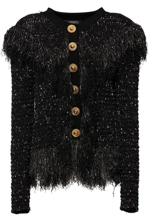 Balmain Veste En Tweed Pailleté À Franges