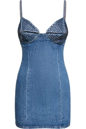 AREA Robe Courte En Denim De Coton Embelli