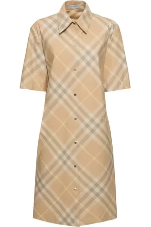 Burberry Robe Chemise Courte En Jersey De Coton À Carreaux