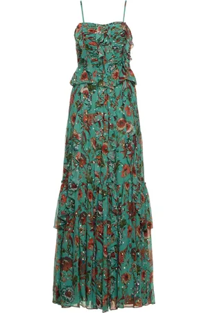 ULLA JOHNSON Robe Longue En Soie Mélangée Imprimée Colette