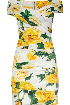 Dolce & Gabbana Robe Courte En Popeline Drapée Imprimé Roses