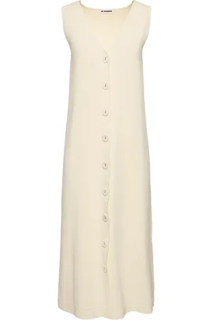 Jil Sander Robe Midi En Maille De Coton Mélangé À Col En V