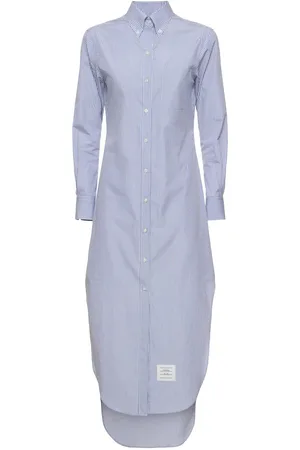 Thom Browne Robe Chemise Longue En Popeline De Coton À Rayures