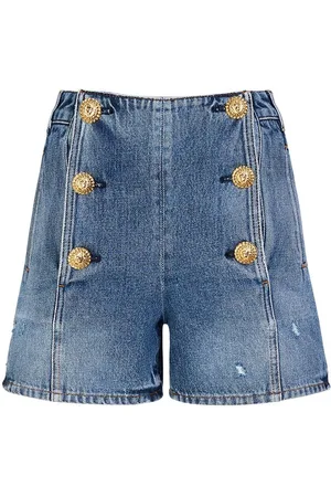Balmain Short En Denim Taille Haute À 6 Boutons