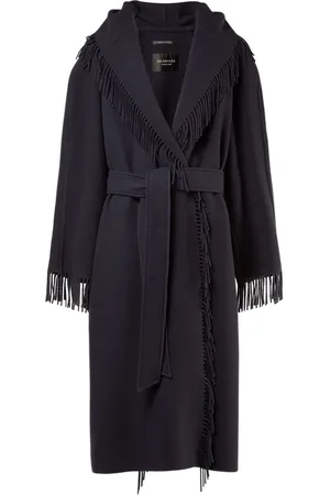 Balenciaga Manteau En Laine Brossée À Franges