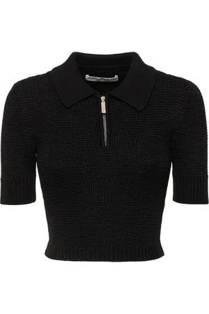 Alessandra Rich Polo Zippé En Maille De Coton Mélangé À Sequins