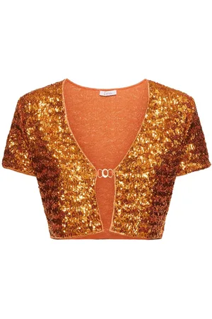 Oseree Crop Top À Sequins Détail Chaîne
