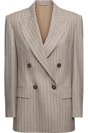 Brunello Cucinelli Veste À Fines Rayures À Double Boutonnage