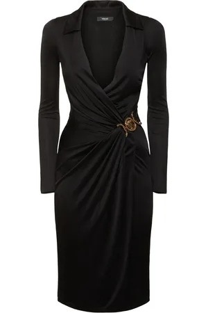 VERSACE Robe Midi Portefeuille En Crêpe De Jersey Stretch