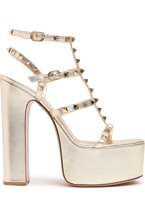 VALENTINO GARAVANI Sandales En Cuir Métallisé Rockstud 155 Mm