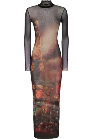 Jean Paul Gaultier Robe Longue En Mesh Imprimé Pigalle