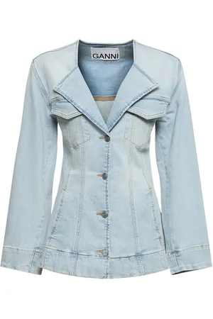 Ganni Blazer Cintré En Denim De Coton Teinté