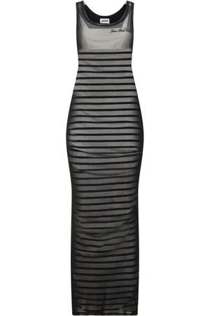Jean Paul Gaultier Robe Longue En Mesh Imprimé Rayures