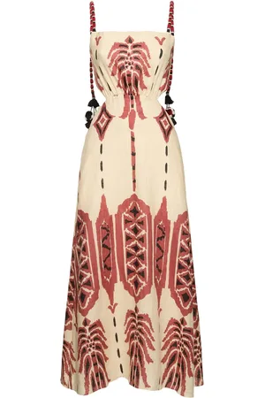 JOHANNA ORTIZ Robe Mi-longue En Lin Palm Of Tiahuanaco