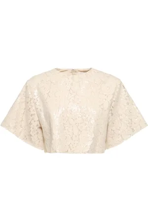 Msgm Crop Top Manches Courtes En Dentelle À Sequins