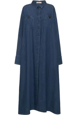 VALENTINO Robe Chemise Longue En Denim Chambray V Logo