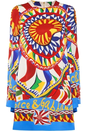 Dolce & Gabbana Robe Courte En Sergé De Soie Imprimé Carretto