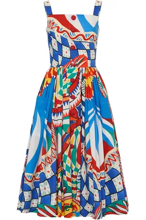 Dolce & Gabbana Robe Midi En Popeline De Coton Imprimé Carretto