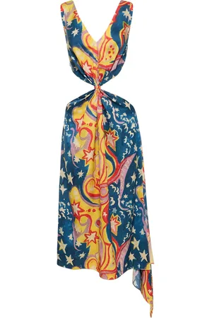 Marni Robe Midi Ajourée En Satin Envers Imprimé