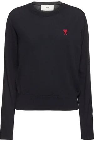 Ami Pull-over En Laine À Col Ras-du-cou Red Adc