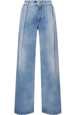 Balmain Jean Loose En Denim À Plis Taille Haute