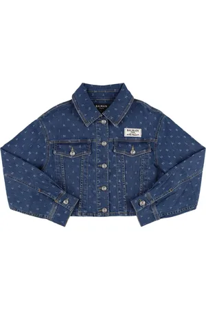 Balmain Veste En Denim De Coton Imprimé Logo