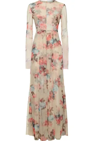 Serafini Robe Longue En Tulle Imprimé À Manches Longues