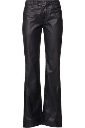 MUGLER Jean Droit En Denim Ciré Taille Mi-haute