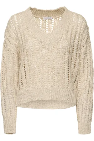 Brunello Cucinelli Pull-over À Col En V En Maille De Lurex Ajouré
