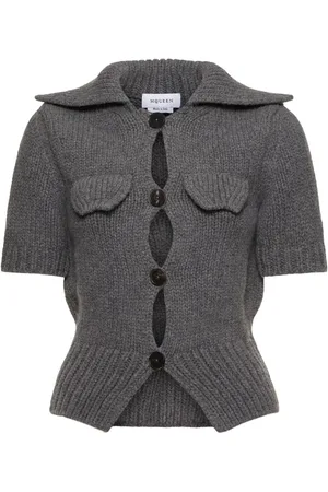 Alexander McQueen Cardigan En Laine Mélangée À Manches Courtes
