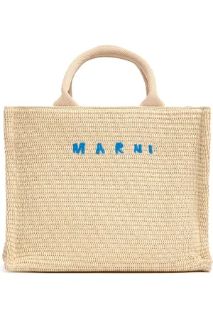 Marni Petit Sac Cabas Imitation Raphia À Logo