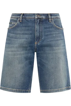 Dolce & Gabbana Short En Denim Stretch Avec Plaque À Logo