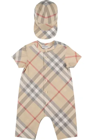 Burberry Barboteuse & Bonnet En Coton Mélangé À Carreaux