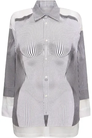 Jean Paul Gaultier Chemise En Soie À Fines Rayures Body Morphing
