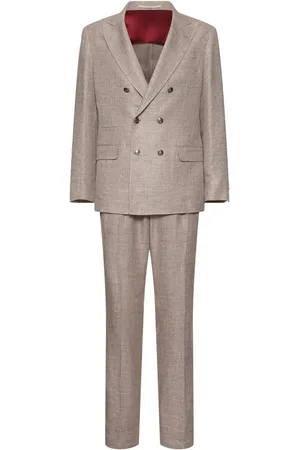 Brunello Cucinelli Costume En Lin Mélangé À Double Boutonnage