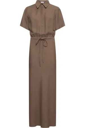 Brunello Cucinelli Robe Chemise Midi En Sergé De Lin Mélangé Fluide