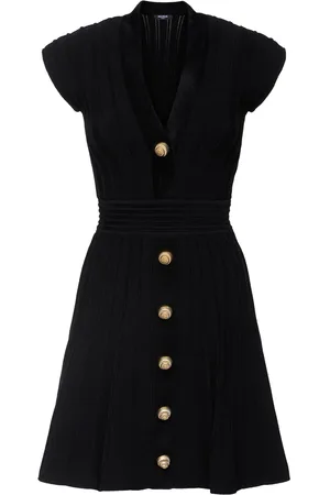 Balmain Robe Boutonnée Courte Évasée En Velours À Col En V